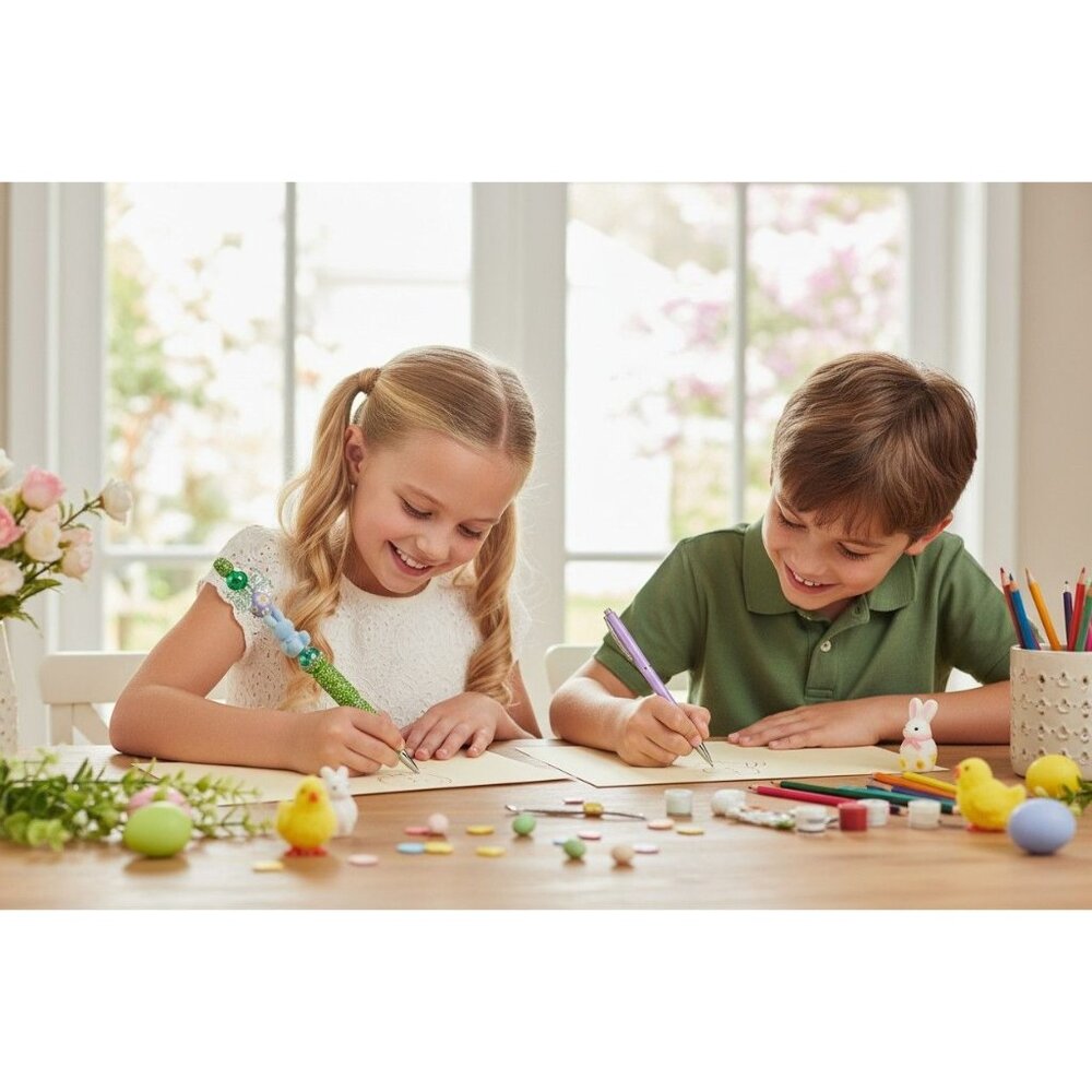 Easter-Themed Decorative Pen With Green Rhinestones Blue Bunny Daisies And Bow F